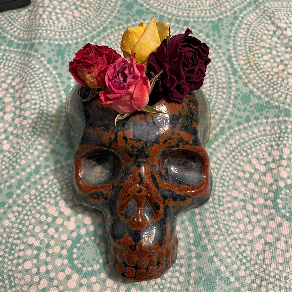 Handmade Pottery Skull Candle Holder